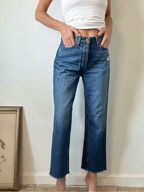 rag & bone Indigo Cropped Straight Jeans with Raw Hem